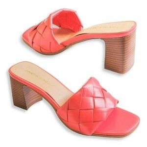 Christian‎ Di Riccio Women's Coral Red Pink Block Heel Sandals Shoes 8